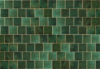 Green ceramic tile background. Old vintage ceramic tiles in green to decorate the kitchen or...