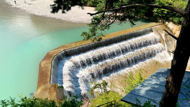 2 in 1 clip: Turqouoise Waterfall Lechfall from two perspectives, F&uuml;ssen, Allg&auml;u, Germany