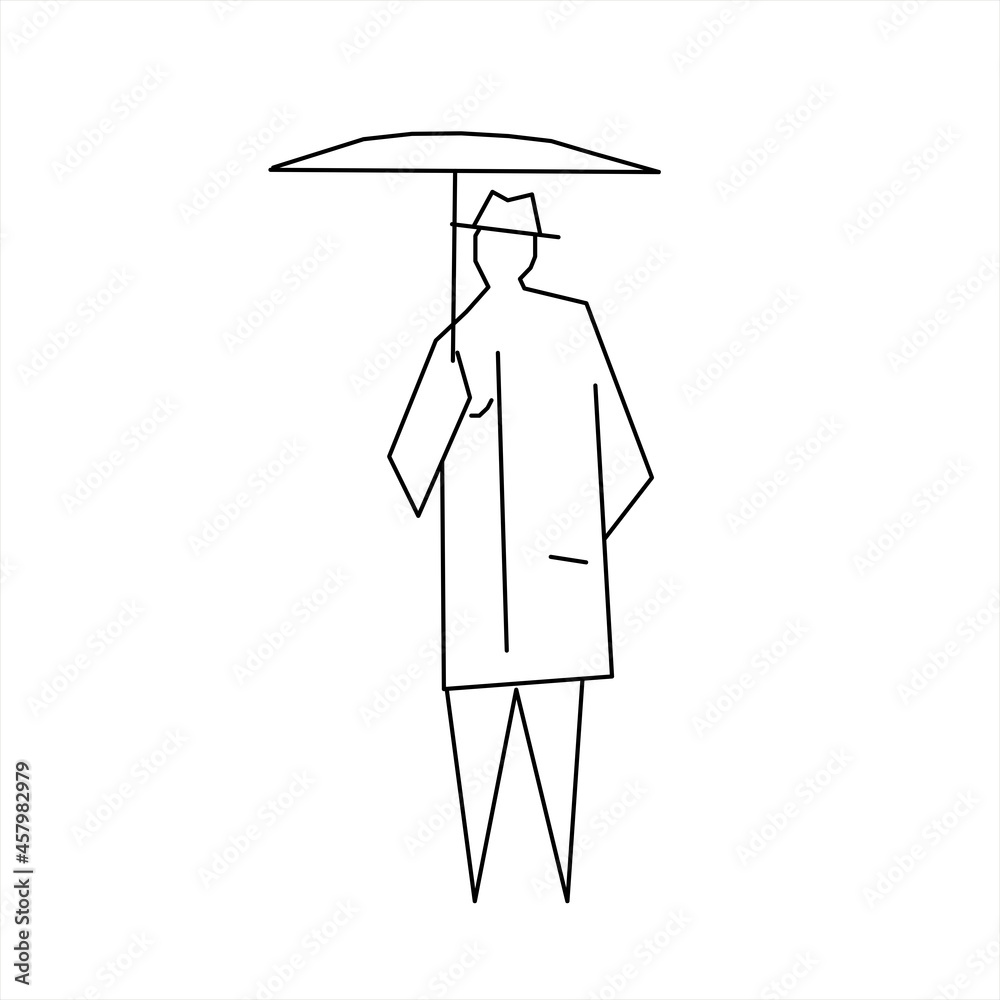 Wall mural Vector design of a sketch of a man wearing an umbrella