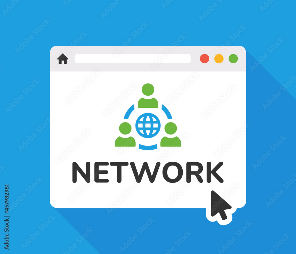 Poster Network icon. Web browser window with social media community icon vector illustration.