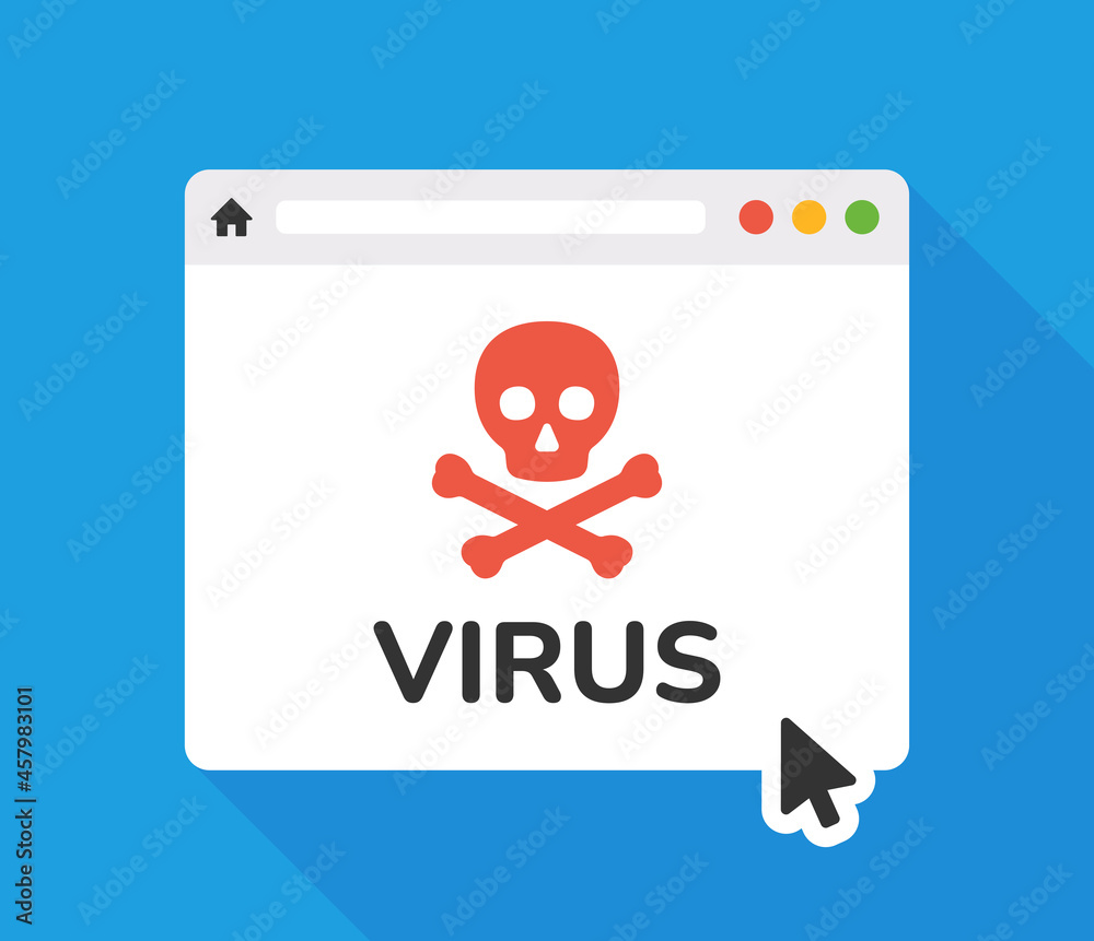 Poster Malware virus on internet browser icon. Webpage with virus symbol vector illustration.