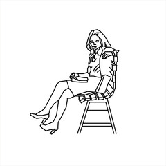 Vector design of a sketch of a beautiful woman sitting on a chair reading a book