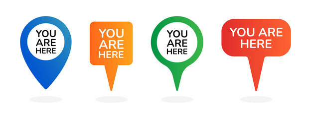 You are here. Location navigation pins icons set.