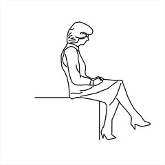 Vector design of a sketch of a woman sitting pensively on a chair