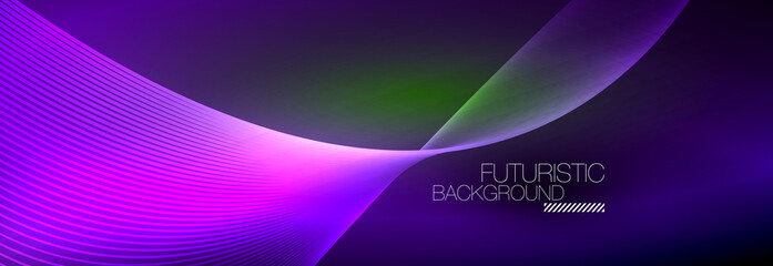Abstract neon glowing light in the dark with waves. Shiny magic energy and motion concept, vector abstract wallpaper background