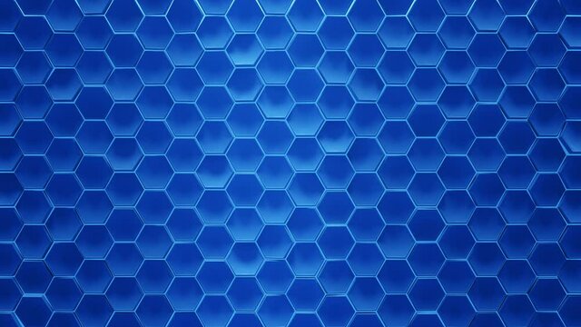 Blue honeycomb background. Seamless loop 3D render animation