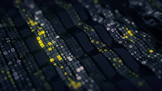 Digital information decoding process. Futuristic technologies or computer science concept. Seamless loop 3D render animation