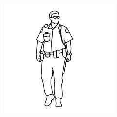 Fototapeta na wymiar Vector design of a sketch of a policeman watching around