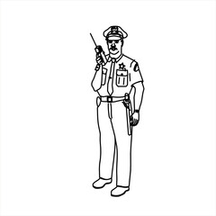 Vector design of a sketch of a policeman talking on the radio or phone