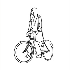 Vector design of a sketch of a beautiful woman on a bicycle
