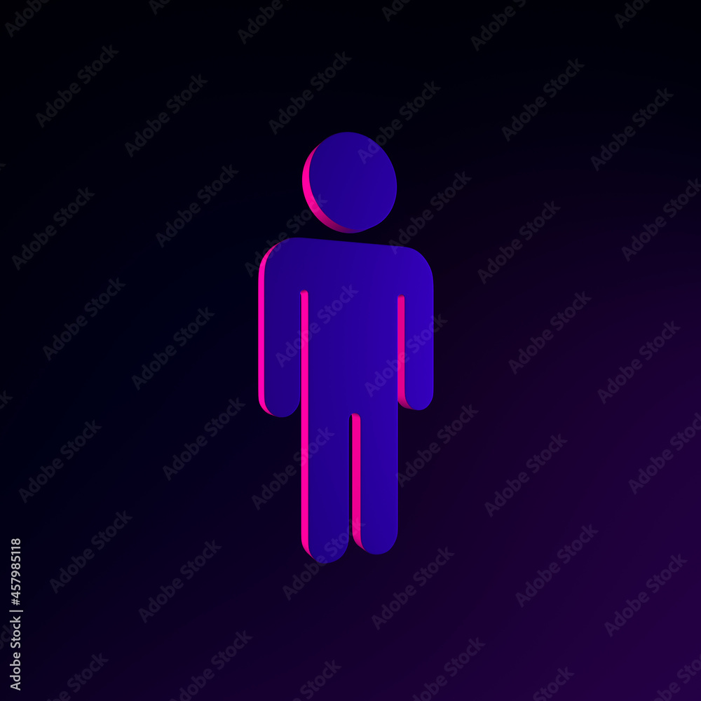 Poster minimalistic flat outline man neon icon. 3d rendering ui ux interface element. dark glowing symbol.