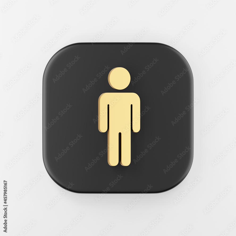 Poster minimalistic flat outline golden man icon. 3d rendering black square key button, interface ui ux ele