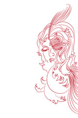 Beautiful young girl with cascading hair and semi face covered veil in red color