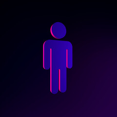 Minimalistic flat outline man neon icon. 3d rendering ui ux interface element. Dark glowing symbol.