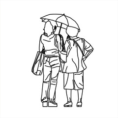 Vector design of sketch of two people on one umbrella