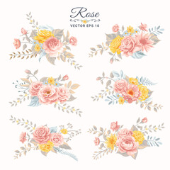 Beautiful Rose Flower and botanical leaf digital painted illustration for love wedding valentines day or arrangement invitation design greeting card