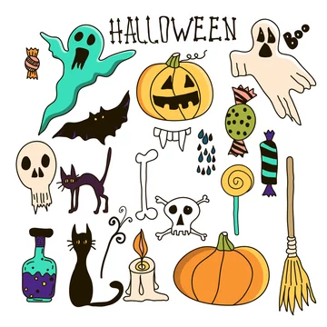 Collection of Halloween monsters doodle drawing such as Jack o'lantern,  ghost, witch and more. 3541107 Vector Art at Vecteezy