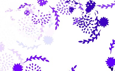 Light Purple vector doodle template with flowers, roses.
