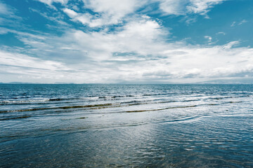 Minimalistic seascape with sea, sky and clouds in Urla, Izmir, Turkey