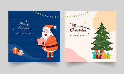 Merry Christmas And Happy New Year Posts Or Greeting Card In Two Color Options.
