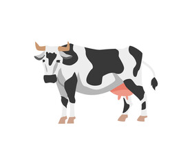 Holstein cow with black and white spots in flat vector illustration isolated