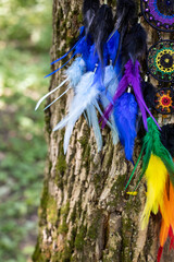Handmade dream catcher with feathers threads and beads rope hanging