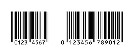 EAN-8 and EAN-13 barcodes isolated on white background. Vector