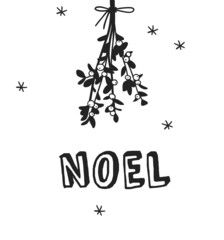 Hand drawn Christmas mistletoe and letter on white background. Creative ink art work. Actual vector doodle drawing decorations and text 