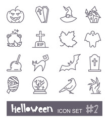 Linear icons with traditional Halloween symbols. Vector icons
