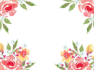 Watercolor frame of flowers. Watercolor fabric. Use for design wedding, invitations, birthdays