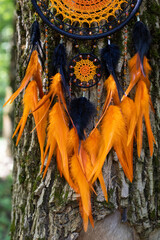 Handmade dream catcher with feathers threads and beads rope hanging