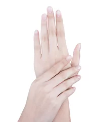Poster Female beautiful talent hand, arm fingernails fingers in good shape skin figure gesture, isolated © Jade