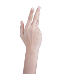 Female beautiful talent hand, arm fingernails fingers in good shape skin figure gesture, isolated