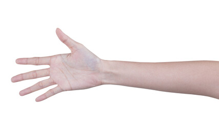 Female beautiful talent hand, arm fingernails fingers in good shape skin figure gesture, isolated