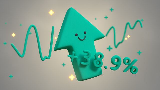 Stock market gains and financial profit metaphor 3D render