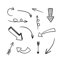Vector Handdrawn Arrows Set, Black Drawings Set Isolated on White Background, Different Arrows.