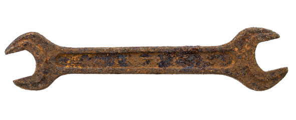 An old wrench on a white background