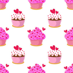 Colorful seamless pattern with sweet delicious cupcakes. Vector illustration