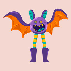 Cute Halloween bat vector cartoon character isolated on background.
