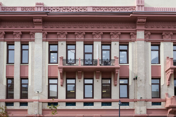 Obraz premium Vintage architecture classical facade house. The building is an Art Nouveau. Front view close up