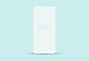 Modern clay smartphone front view mockup. Blank screen isolated device on blue background. Mock up for mobile applications or web page designs..