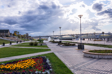 Fototapeta na wymiar City embankment at summer day, Nizhny Novgorod, Russia