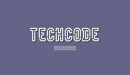 Tech white alphabet, trendy modern font, digital letters and numbers