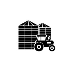 Tractor and silo icon isolated on white background