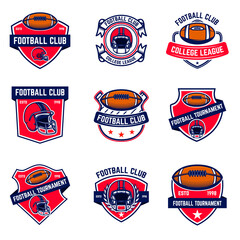 Set of american football emblems. Design element for poster, t shirt, logo, emblem, sign. Vector illustration