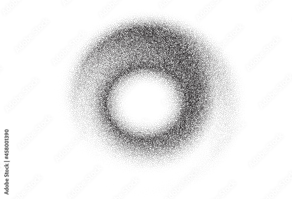 Wall mural dotwork swirl abstract background. black noise dots spin circle. sand grain vortex twirl effect. abs