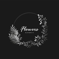 leaves flowers bouquet watercolor patterns  black and white