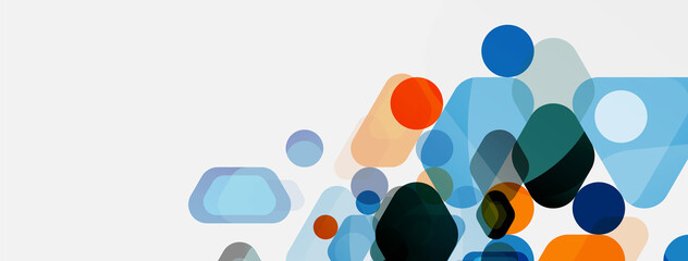 Color bubbles and rounded geometric shapes on white. Vector geometric minimal abstract background for wallpaper, banner, background, landing page