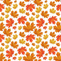 Seamless pattern with natural elements for background, fabric, materials, paper, clothing, wallpaper, covers, bed linen. Autumn yellow and orange leaves