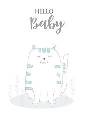 Cute animals on white background,poster,template,cards,cat,zoo,Vector illustrations. 